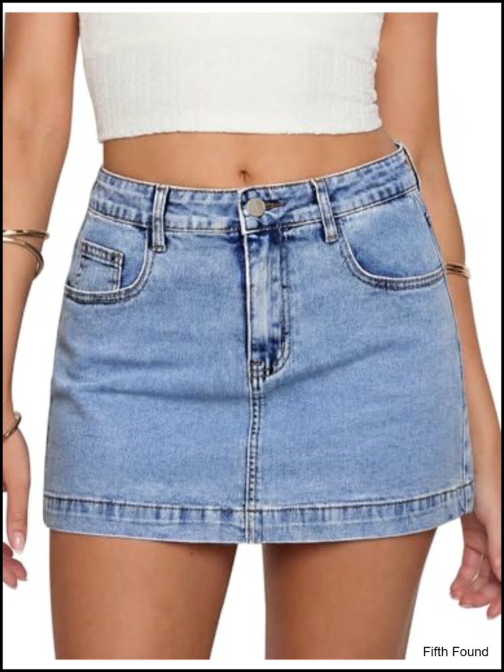 Denim Mini Skirt with Built-in Shorts High Rise Stretch Skort
